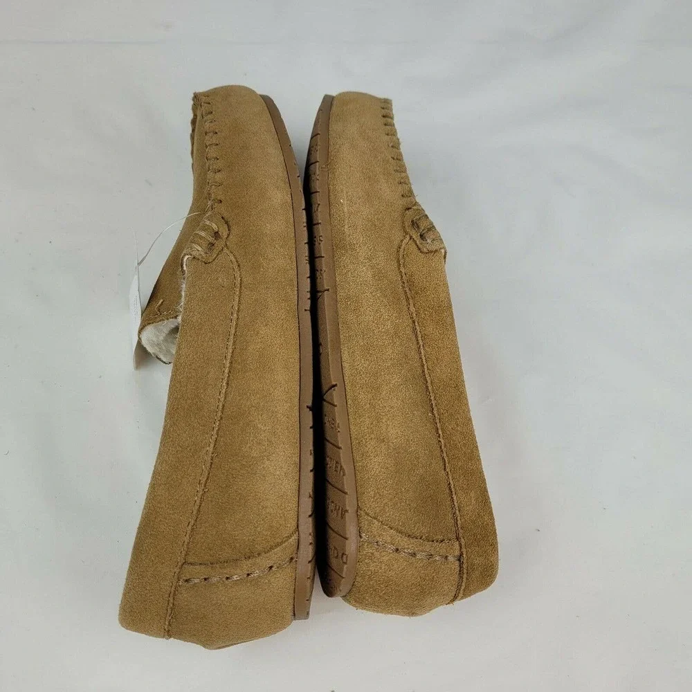 Lands' End Womens Suede Leather Moccasin Slippers English Tan NWT - Picture 6 of 12